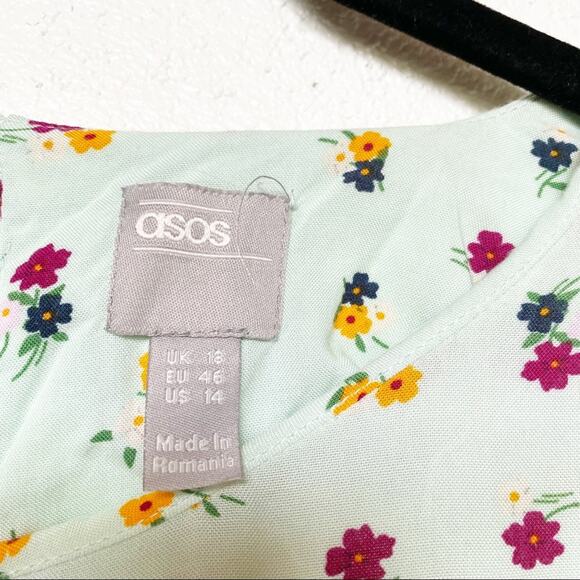 ASOS Fluted Long Sleeve Ruffle Hem Mini Dress Size 14 - Picture 8 of 16